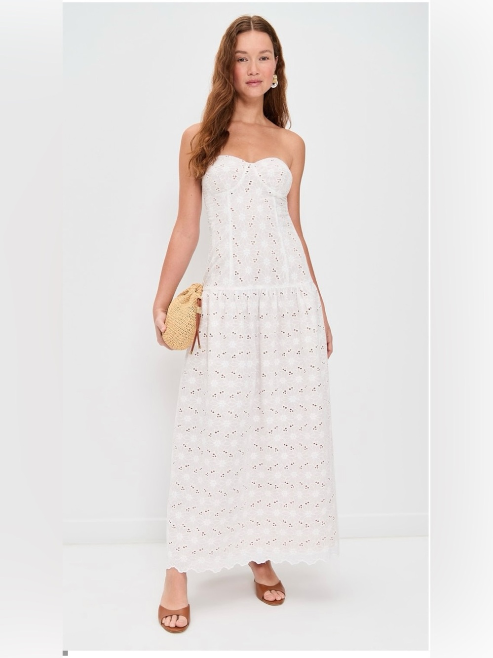 o.p.t. Damaris Strapless White Eyelet Maxi Dress